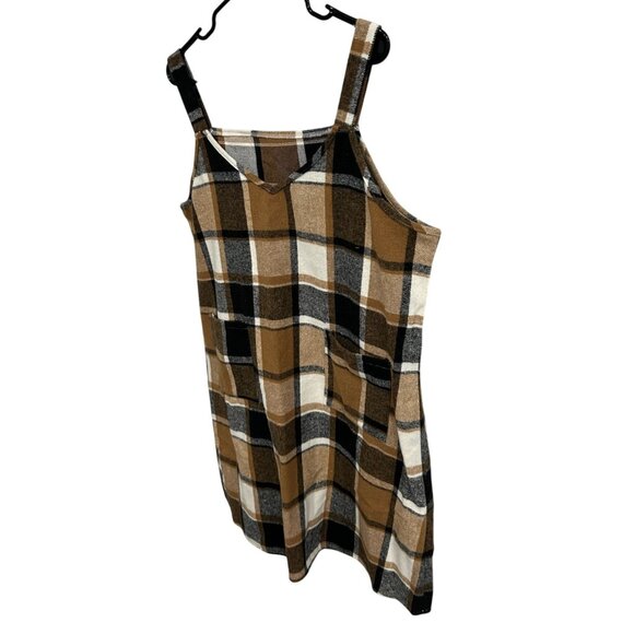 Sleeveless Plaid Pinafore Dress Pockets Brown Black Jumper Sz 1XL - Picture 3 of 11